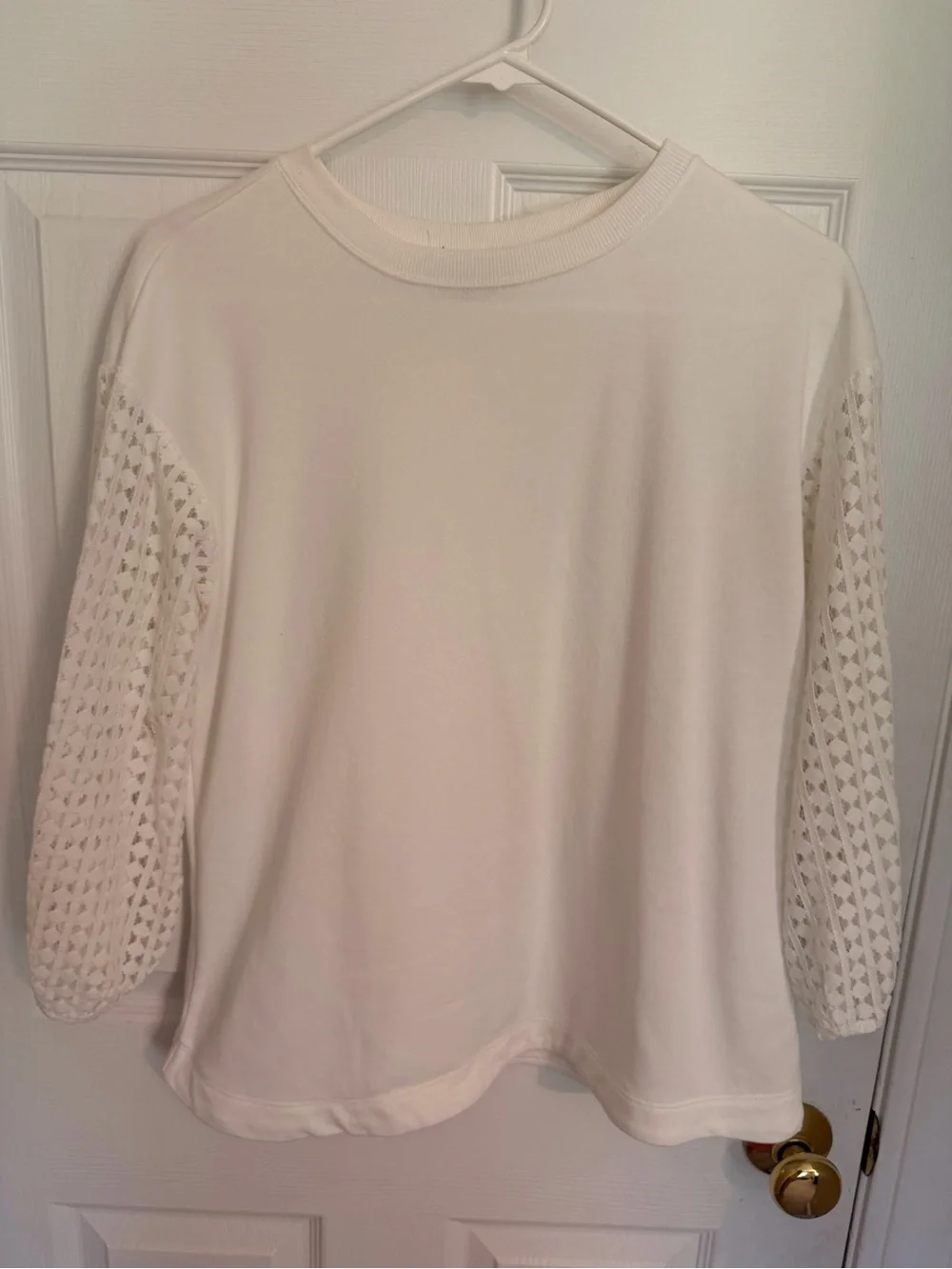 Banana Republic Ivory Pullover with Lace-Style Sleeves